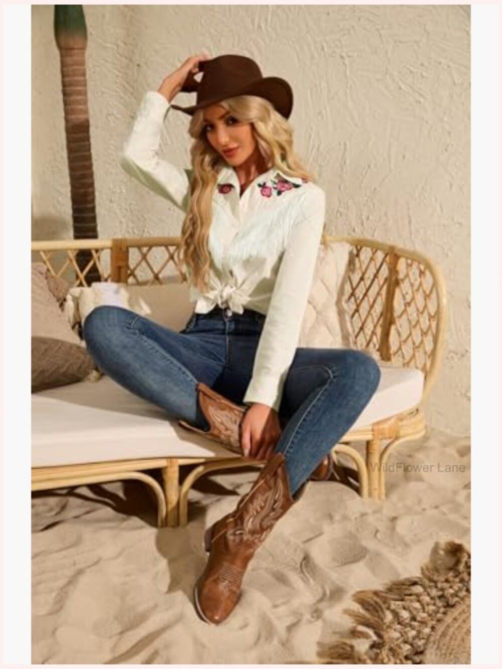 Western Cowgirl Fringe Shirt Long Sleeve Floral Embroidered Snap Collar Boho - Picture 6 of 7